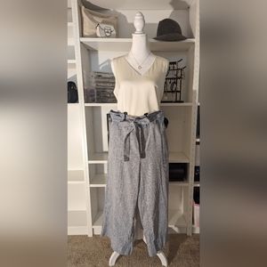 Banana Republic Blake Crop Pants Womens Petite Sz 8, Blue Herringbone Wide Leg